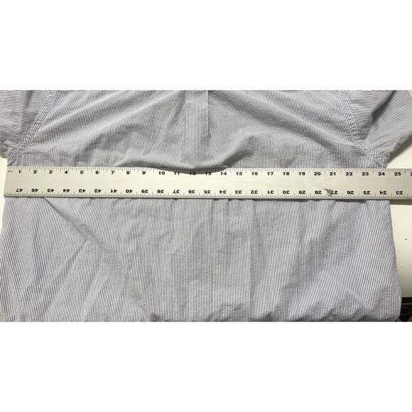LL Bean Shirt Size L Blue White Stripe Button Up Short Sleeves 100% Cotton STAIN - Picture 6 of 7